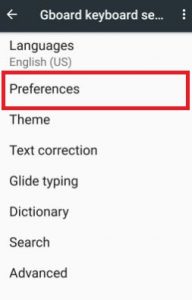 Klepněte na předvolby v nastavení klávesnice Gboard