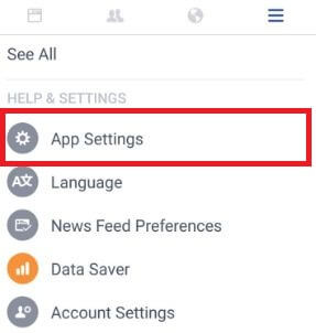 Klepněte na nastavení aplikace v aplikaci Facebook