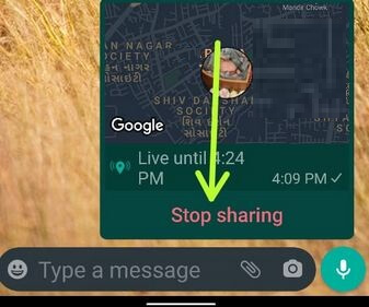 Přestaňte sdílet živé umístění na WhatsApp Android