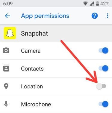 Zakázat oprávnění k poloze na zařízení Android s mapou Snap